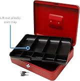 Cathedral Products Key Lockable Cash Box 12 Inch Red with 9 Compartment Tray view 3