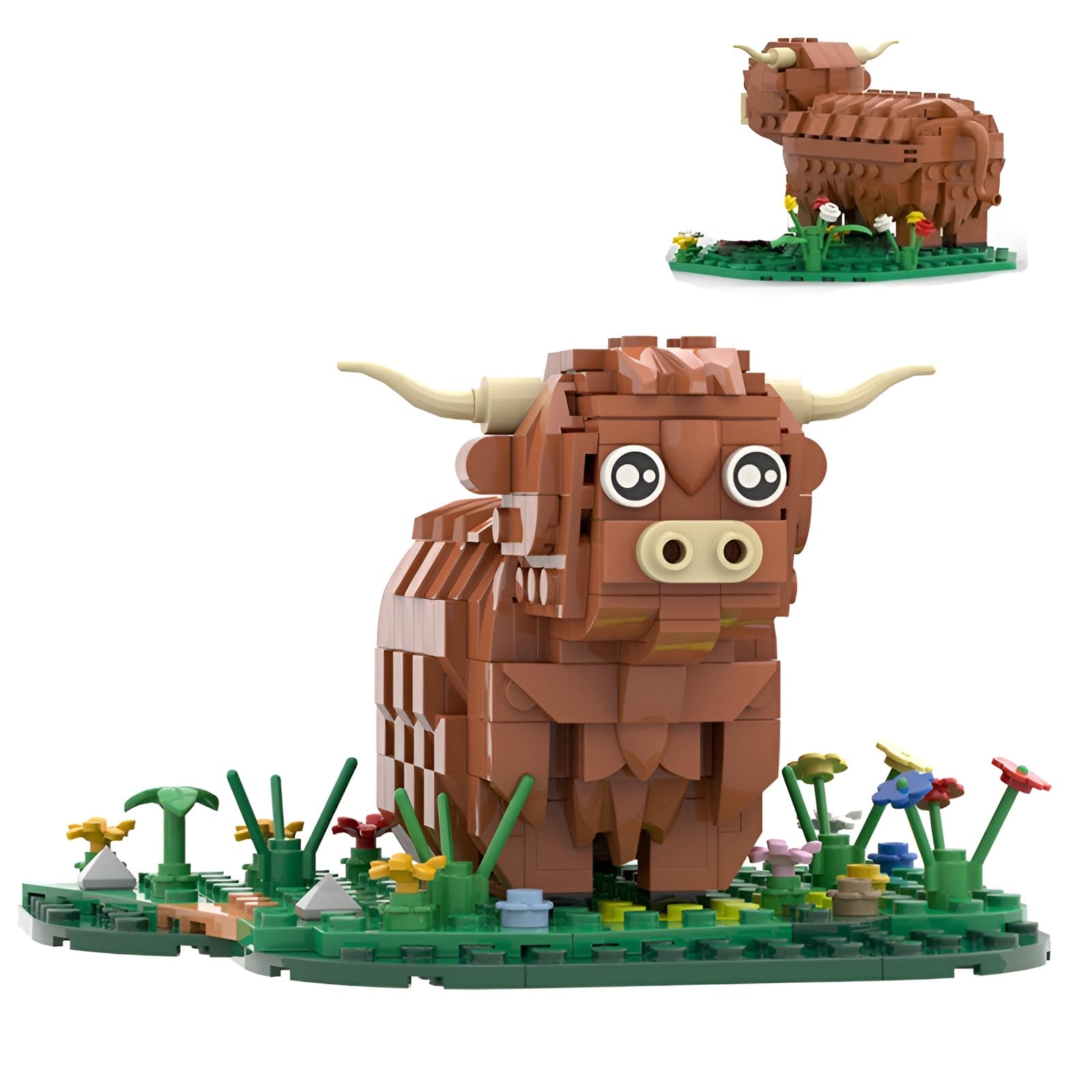 Highland Cow Building Blocks Set, MOC Farm Animal Toy Building Brick Kit, Creative Scottish Cattle Model for Adults & Teens, Ideas Decor Gifts for Boys & Girls Age 14+