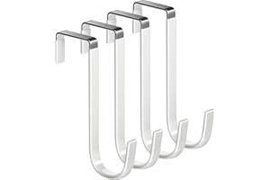 Mars-Rock Over the Door Hooks 4Pcs L=5.5" Fit 1 3/8" Door Steel with White Rubber Coating Hanging Towel Robe Clothing Hanger for Bathroom Room Wreath Ironing Board Holder Cute Thin Single Heavy Duty