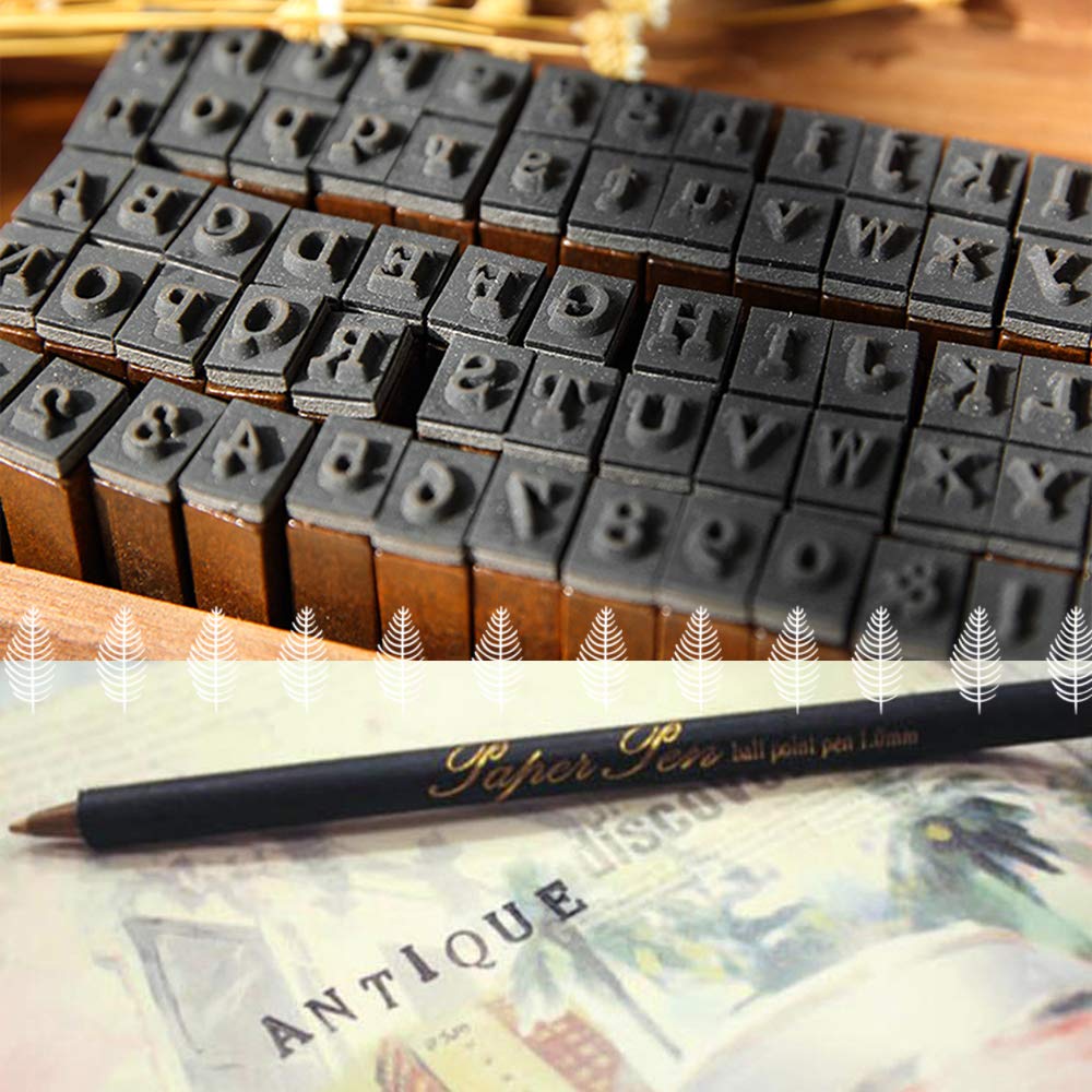 OJYUDD 70Pcs Wooden Rubber Alphabet Letter Number Stamps, Rectangular, Capital & Lower Case, DIY Craft Card Making, Scrapbooking Supplies (Dark Wooden)