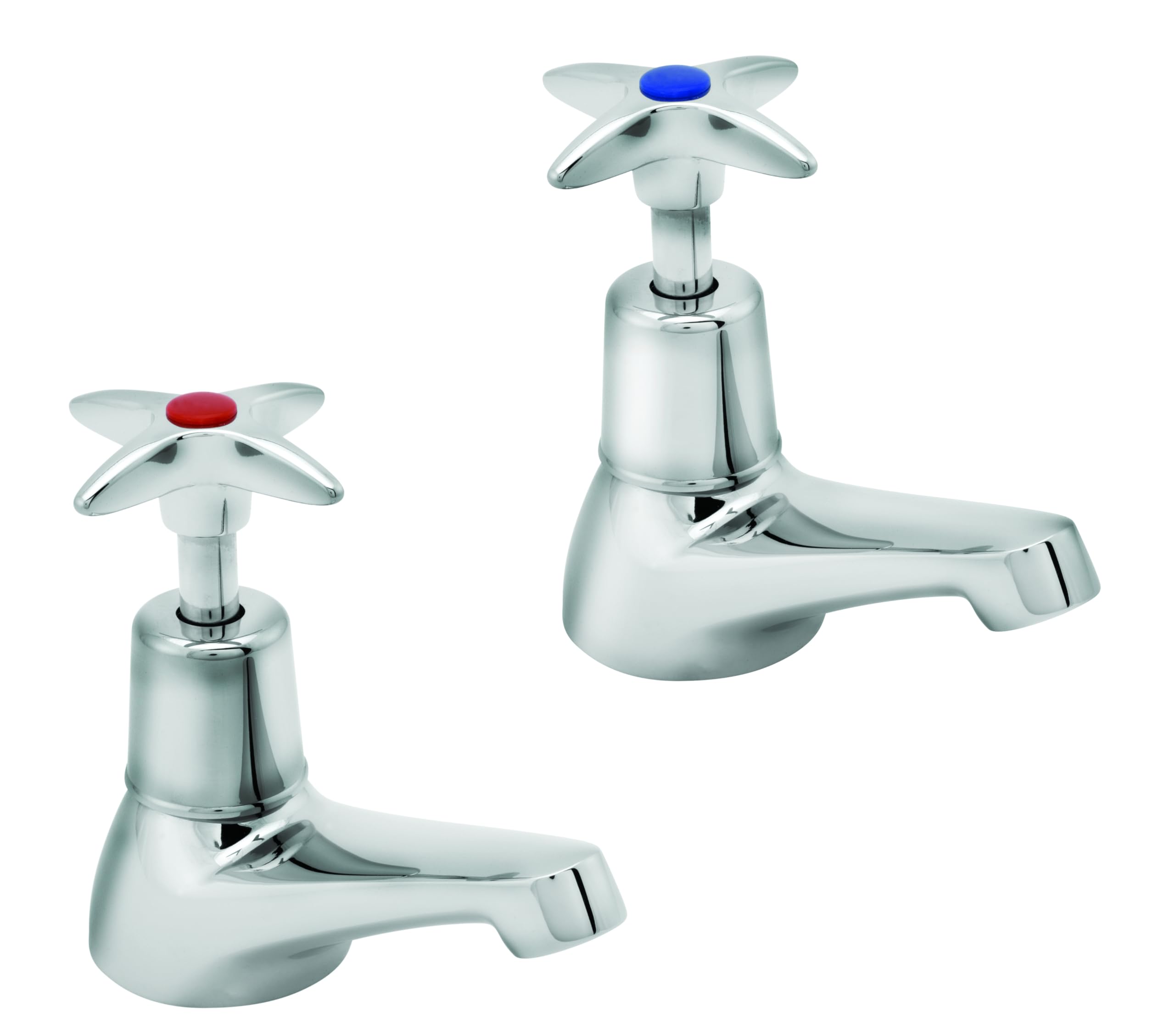 Deva 181X Cross Handle Basin Chrome Hot & Cold Pair Silver Kitchen Bathroom Utility Room Sink Faucet Pillar Taps – 12 Year Warranty, Set of 2 Pieces