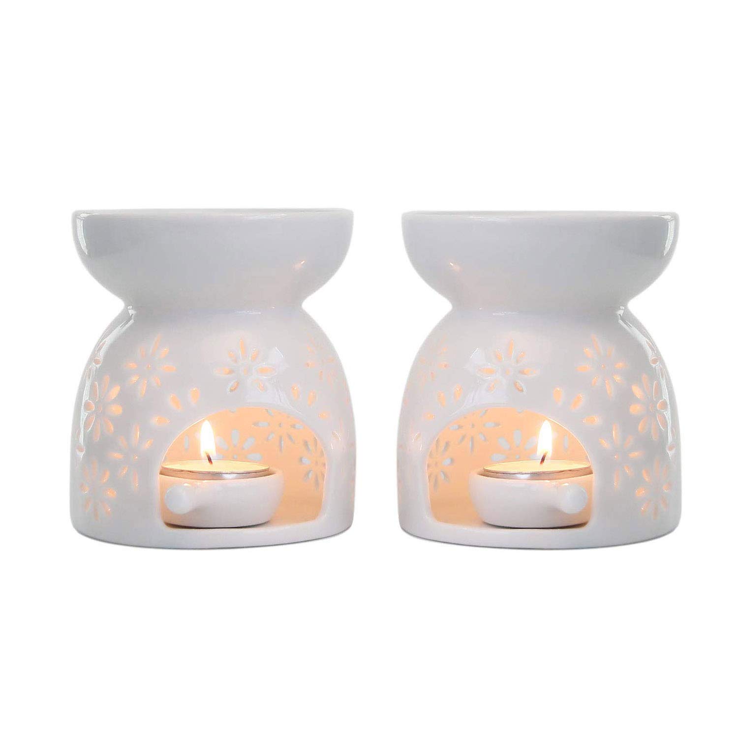 ComSaf Wax Melt Burners Essential Oil Burners Set of 2 - Flower Pattern, Lovely Aromatherapy Aroma Burner Ceramic Lamp Diffuser Candle Tealight Holder Home Bedroom Decor Christmas Housewarming Gift โ image 1