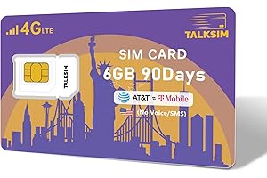 TALKSIM Data SIM Card 6GB 90Days Support AT&T, T-Mobile, 4G LTE USA SIM Compatible with Unlocked Security Camera/Tablet/Smart Watch/Hunting Trail Camera/GPS Tracker iot Devices