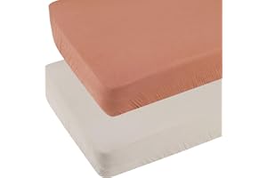 KNLPRUHK Muslin Pack and Play Sheets Fitted Compatible with Graco Pack n Play Playard Crib and Other 27 x 39 Inch 24 x 38 Playpen/Mini Crib Mattress Soft 100% Cotton Fog & Brown