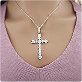 Large Cross Necklace 925 Sterling Silver & Moissanite/Unisex/Hip-Hop Jewelry/Real Silver (Not Plated) / Layering/Gift for Her- Him