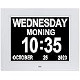ybest 8 Inch Extra Large Calendar Day Date Time Clock with Non-Abbreviated Day Month Dementia Clocks Perfect for Senior Elderly Impaired Vision Memory Loss