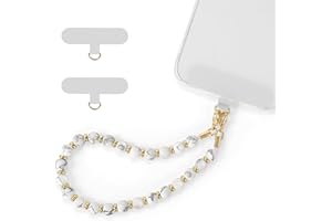 takyu Phone Charms Strap, Beaded Phone Lanyard Wrist Strap with Natural Gemstone, Hands-Free Phone Chain String for Women Girls with 2PCS Tether Tabs Fit for iPhone