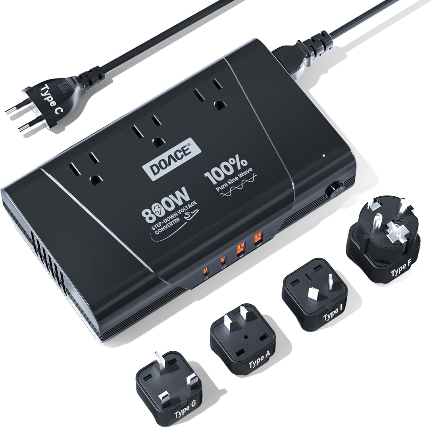 Photo 1 of DOACE 800W Pure Sine Wave Voltage Converter US to Europe- 220V to 110V Converter for European Travel, No Limitation Step Down Transformer w/ 35W PD for Hair Straightener Curler CPAP Laptop Cell Phone