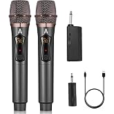 ALPOWL Wireless Microphones, Metal Dynamic Microphone System with Rechargeable Receiver, 50H Duration, 200ft Range, Microphone for Karaoke Singing, Wedding, DJ, Party, Speech, Church