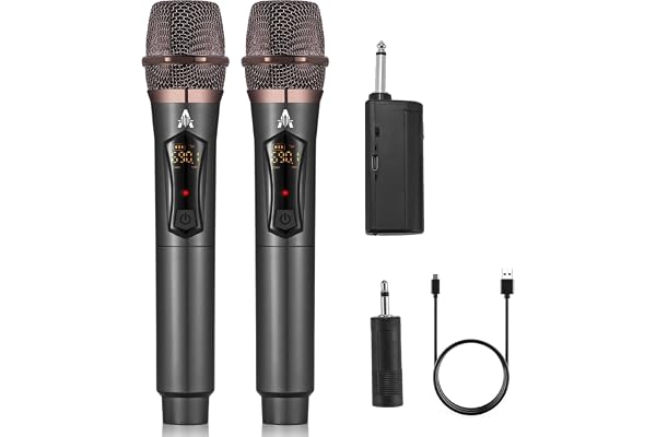ALPOWL Wireless Microphones, Metal Dynamic Microphone System with Rechargeable Receiver, 50H Duration, 200ft Range, Microphone for Karaoke Singing, Wedding, DJ, Party, Speech, Church