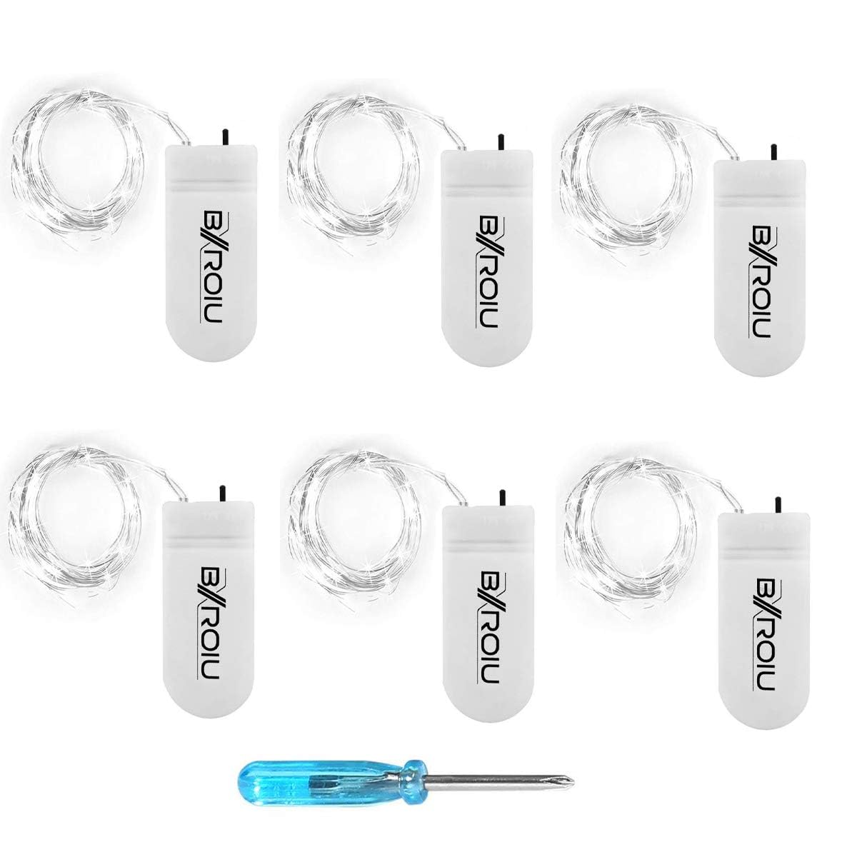 BXROIU Fairy Lights CR2032 Battery Operated,2 Meter 20LEDs Micro Silver Wire String Lights for Bedroom Christmas Party Wedding Decoration (Cool White,6Pack)