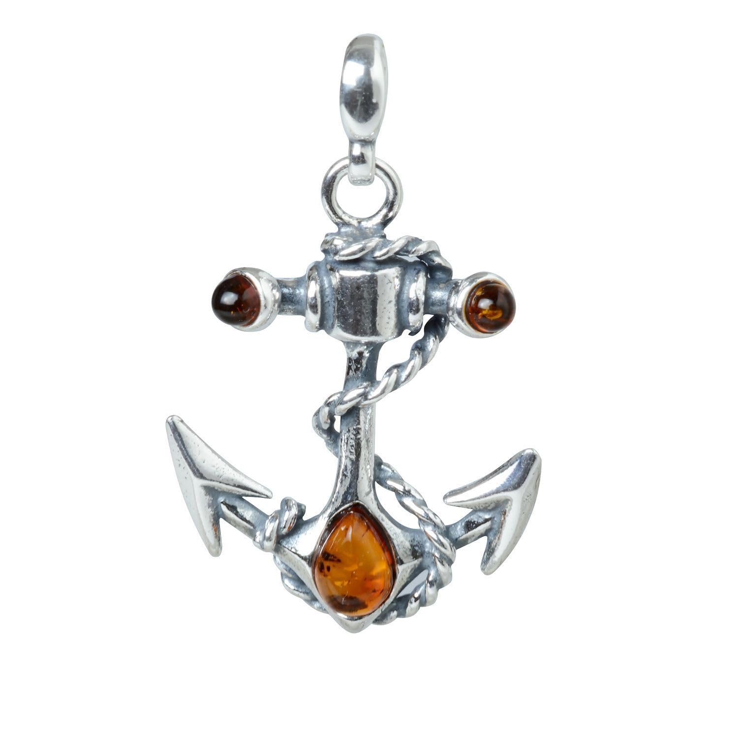 BALTICANA JEWELRY Sterling Silver and Baltic Amber Pendant Anchor