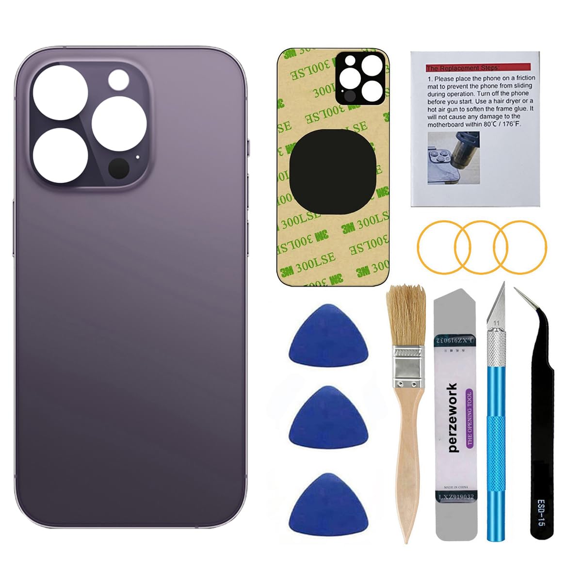 Photo 1 of Perzework OEM Rear Back Glass Replacement for iPhone 14 Pro Max 6.7 inches with Reparing Toolkit and Pre-Installed Adhesive (Deep Purple)