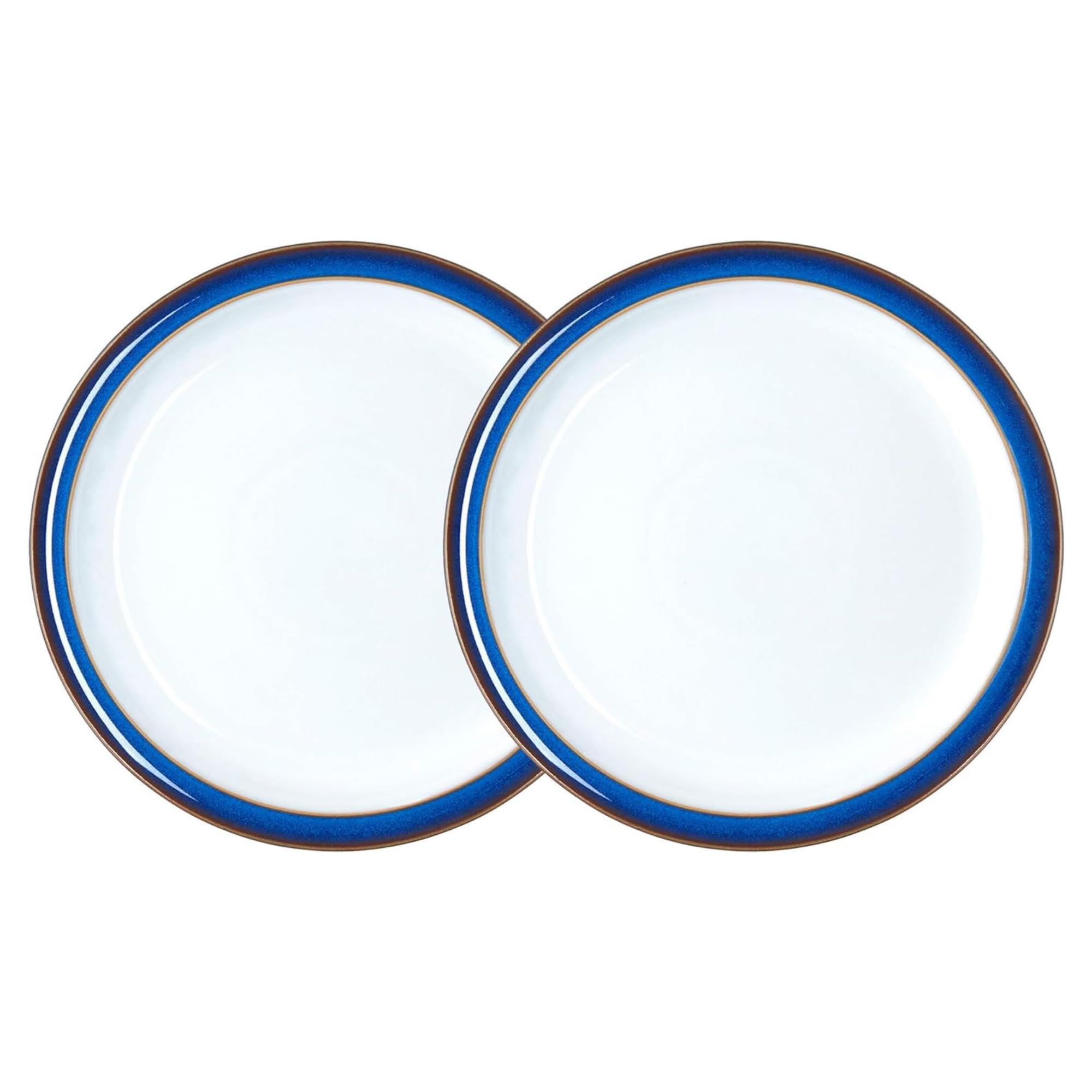 Denby - Imperial Blue Small Plates Set of 2 - Dishwasher Microwave Safe Crockery 17.5cm - Royal Blue, White Ceramic Stoneware Tableware Side Plates - Chip & Crack Resistant