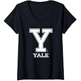 Womens Yale University Classic Y Logo V-Neck T-Shirt