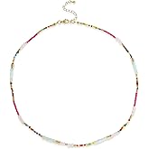 BXDA Gold Seed Beaded Necklaces for Women, Boho Handmade Adjustable Colorful Beads Choker Summer Beach Jewelry Gift.