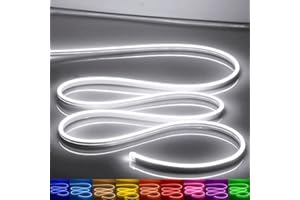 OWOFYDR LED Neon Light Strip White 16.4FT/5M 12V DC Waterproof Flexible Neon Led Strip Lights for Indoors Outdoors Decorn [ No Power Adapter]