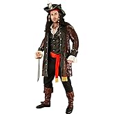 KalcyKizz Men's Deluxe Pirate Costume, Black,orange..