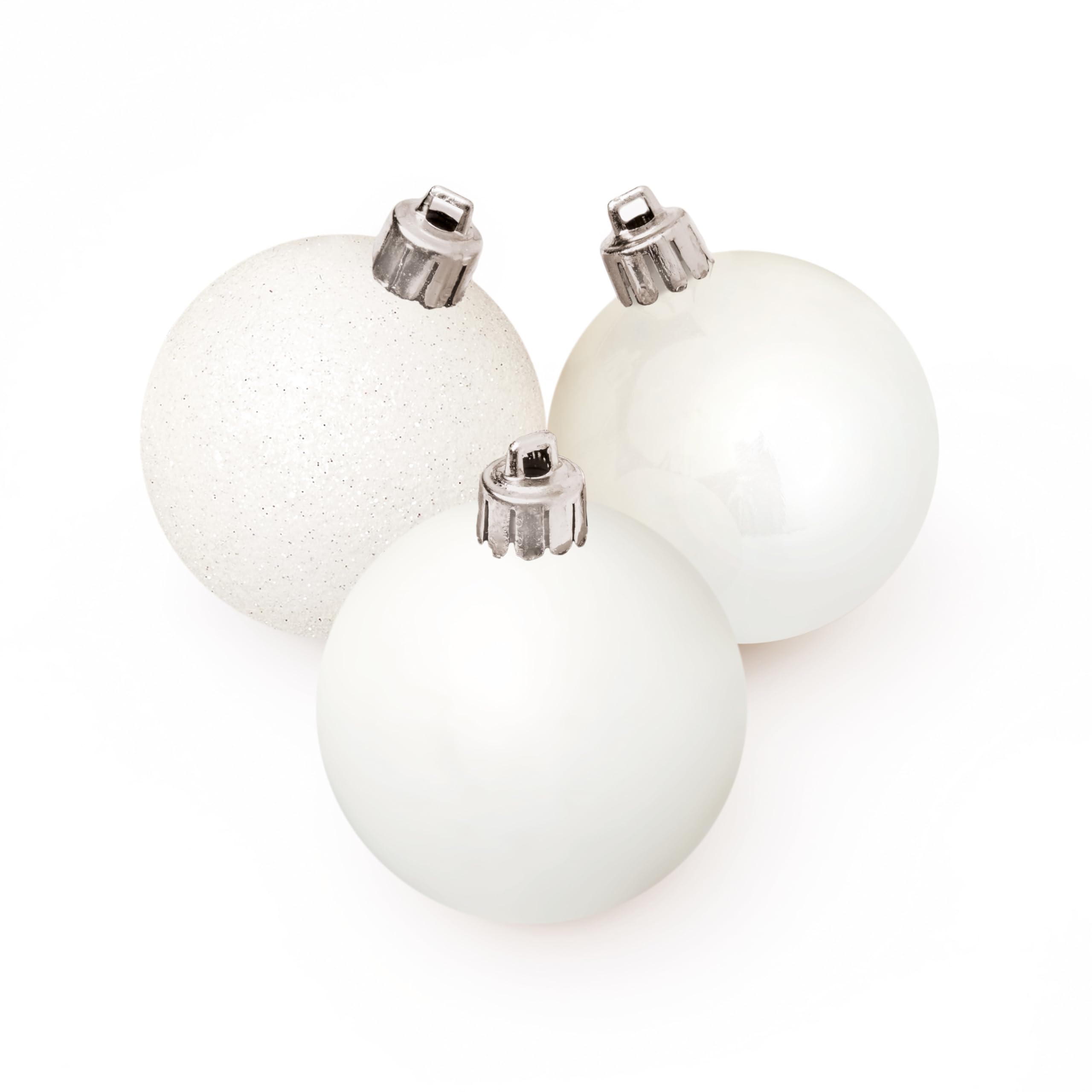 Premier 24 Shatterproof Christmas Tree Baubles, 60 mm, White Mixed Finish, Matt, Gloss and Glitter, Shatterproof Decorations for Indoor and Outdoor Use