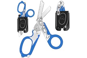 LEEPENK Leepenk 6 in 1 Multi-function Foldable Trauma Shears with Compatible Holster, Emergency Response Scissors Outdoor Camping Rescue Tools With Strap Cutter and Glass Breaker