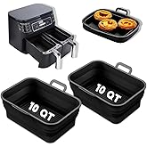 Vangerute 2-Pack Black Rectangular Silicone Air Fryer Liners for 10QT Ninja Foodi Dual, Collapsible, Dishwasher Safe