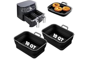 Vangerute 2-Pack Black Rectangular Silicone Air Fryer Liners for 10QT Ninja Foodi Dual, Collapsible, Dishwasher Safe