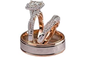 VSORULN Engagement rings for couples set,3 pc His and Her Wedding Ring Set, Hypoallergenic Rose Gold Ring Set, Cubic Zirconia Bride Promise Rings Set,size 6-10