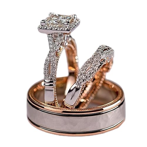 Engagement rings for couples set,3 pc His and Her Wedding Ring Set