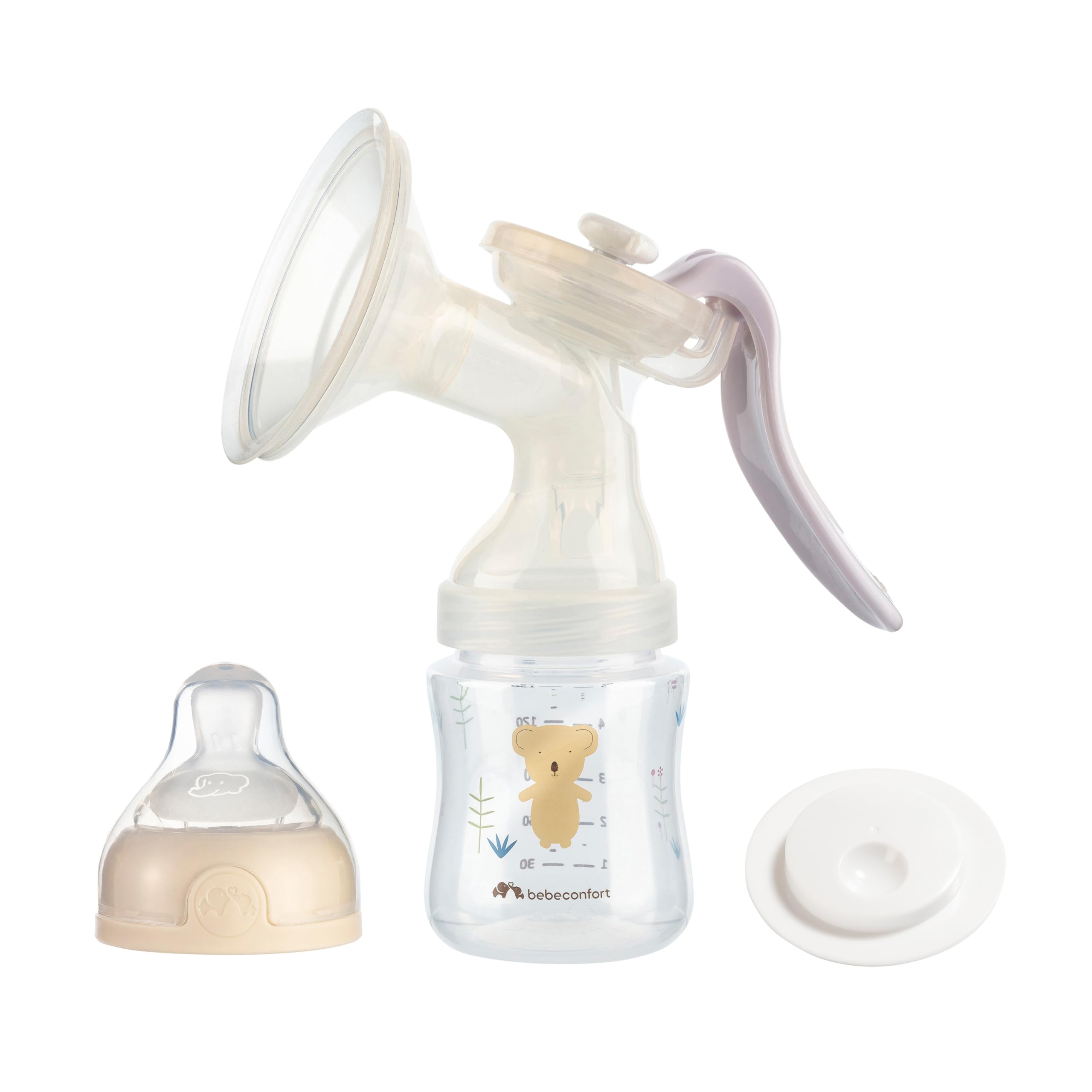 Bebeconfort Manual Breast Pump, Silicone Breast Pump, Manual Breast Pump Kit with 150 Ml Baby Bottle Included, Colour Sand