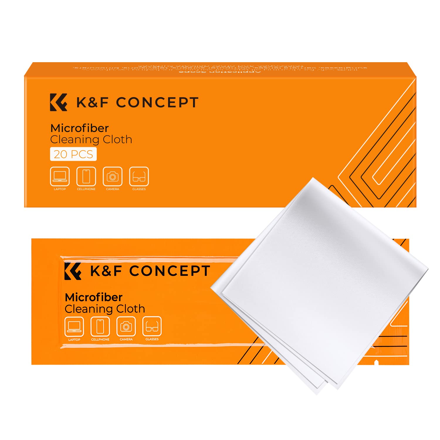 K&F CONCEPT Microfiber Cleaning Cloths - 20 Pack Lens Cleaning Cloth for Cleaning Camera Lenses, Glasses, Screens, Cameras, Eyeglasses, Tablets... Washable