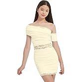 EXARUS Girls Bodycon Dress Ruched Teen Long Sleeve/Off Shoulder/One Shoulder Mini Short Formal Prom Party Dance Dresses