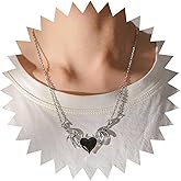 Erimberate Punk Enamel Wing Heart Choker Necklace Silver Dragon Wing Pendant Necklace Black Metal Devil Heart Necklace Gothic Bat Wing Chain Necklace Jewelry for Women Gifts