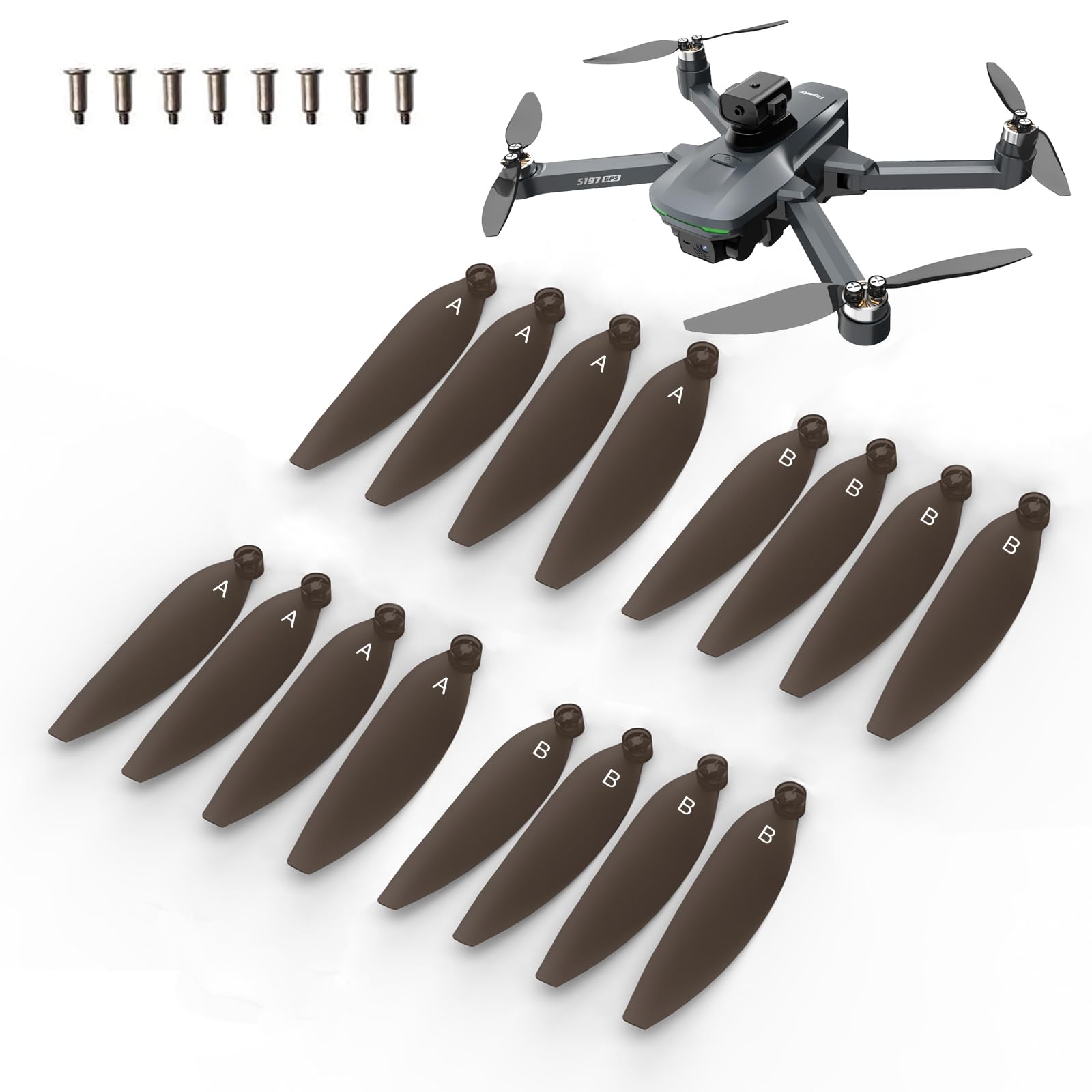 xobuo 16PCS Drone Propellers for S197 Drone Replacement Prop Blades Spare Propeller Blade Low Noise Wings and Quick-Release Foldable Blades Props Wings Accessories Brown (S197)