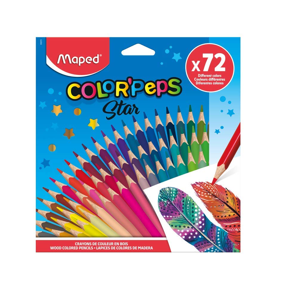 Maped - Ergonomic three-sided coloured pencils, Color'Peps Star coloured pencils made from FSC-certified wood - 72 x pencils