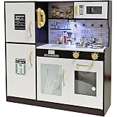 TOUCH US Wooden Play Kitchen Toy Set with Light, Children Pretend Toy Kitchen Playset with Sink Play Toy,Oven Microwave, Cooking Set Toy for Ages 3+ Baby Girls Boys