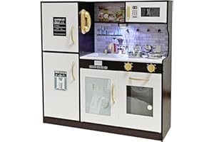 TOUCH US Wooden Play Kitchen Toy Set with Light, Kids Children Pretend Toy Kitchen Playset with Sink Play Toy,Oven Microwave,Toddler Cooking Set Toy for Ages 3+ Baby Girls Boys