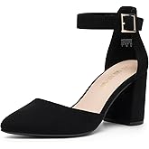 DREAM PAIRS Women's Closed Pointed Toe High Chunky Heels Pumps Ankle Strap Dress Shoes for Wedding Office Party, 3 Inches