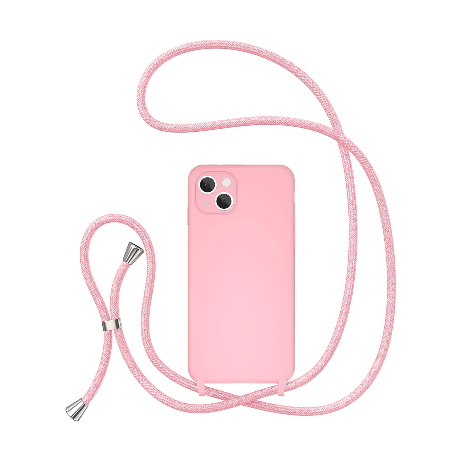 UEEBAI Crossbody Lanyard Phone case for iPhone 15, Silicone Phone Cover Necklace Cord Strap Soft Shockproof Protective Case 6.1”- Pink