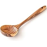 Gudamaye Wooden Soup Ladles, Natural Teak Wooden Spoons, 13 inch Big Deep Ladle for Cooking, Wood Kitchen Utensils Set