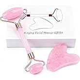 Werncy Jade roller and gua sha, facial roller, women's skincare tool, self-care gift, face, eye, neck massager, relieves fine lines and wrinkles, aventurine, opal, rose quartz