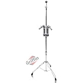 Griffin Double Tom Drum Holder Stand with Cymbal Mount (Percussion TiltPro X Edition) &ndash; Adjustable Drum Hardware with Tripod Legs for Standard Cymbals