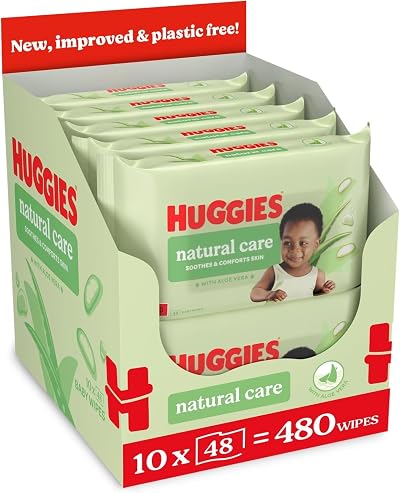 Huggies Natural Care Baby Wipes Plastic Free 480 Wipes Aloe Vera Vitamin E