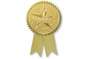 PaperDirect Embossed Seal of Achievement Gold Foil Ribbon Certificate Seals, 2 Inch, Self Adhesive, 100 Count, Embossed Seals for Certificates, Achievement Award Stickers for School, Work, Diploma