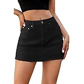 ELLEVEN Denim Skirt with Shorts Mini Skort - Casual Jean Skirts with Raw Hem & Pockets