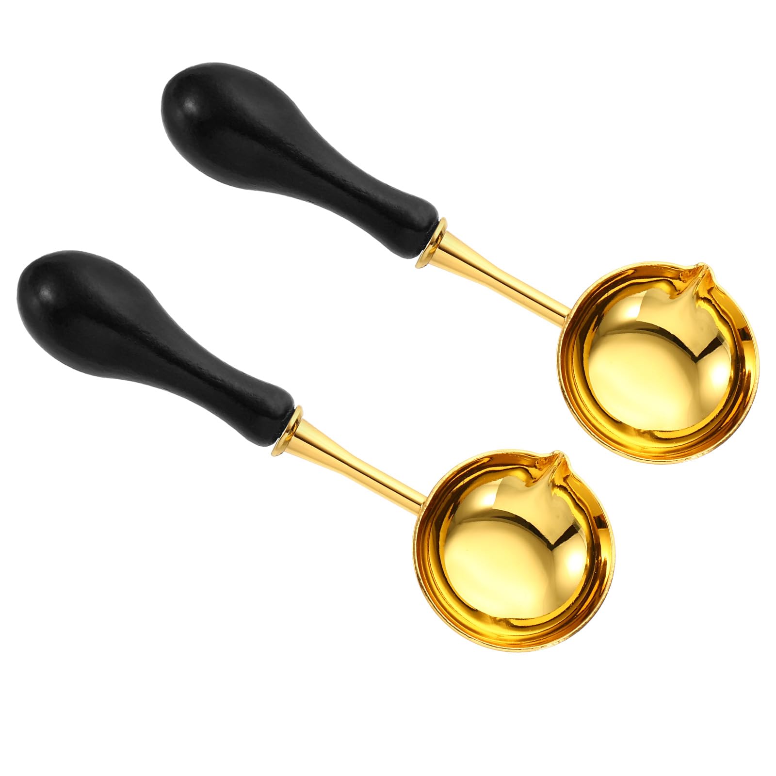 PATIKIL 4" Wax Seal Spoon, 2Pcs Wax Sealing Melting Spoon Brass Vintage Wooden Handle for Wax Seal Stamp Envelope Art Craft, Black/Golden