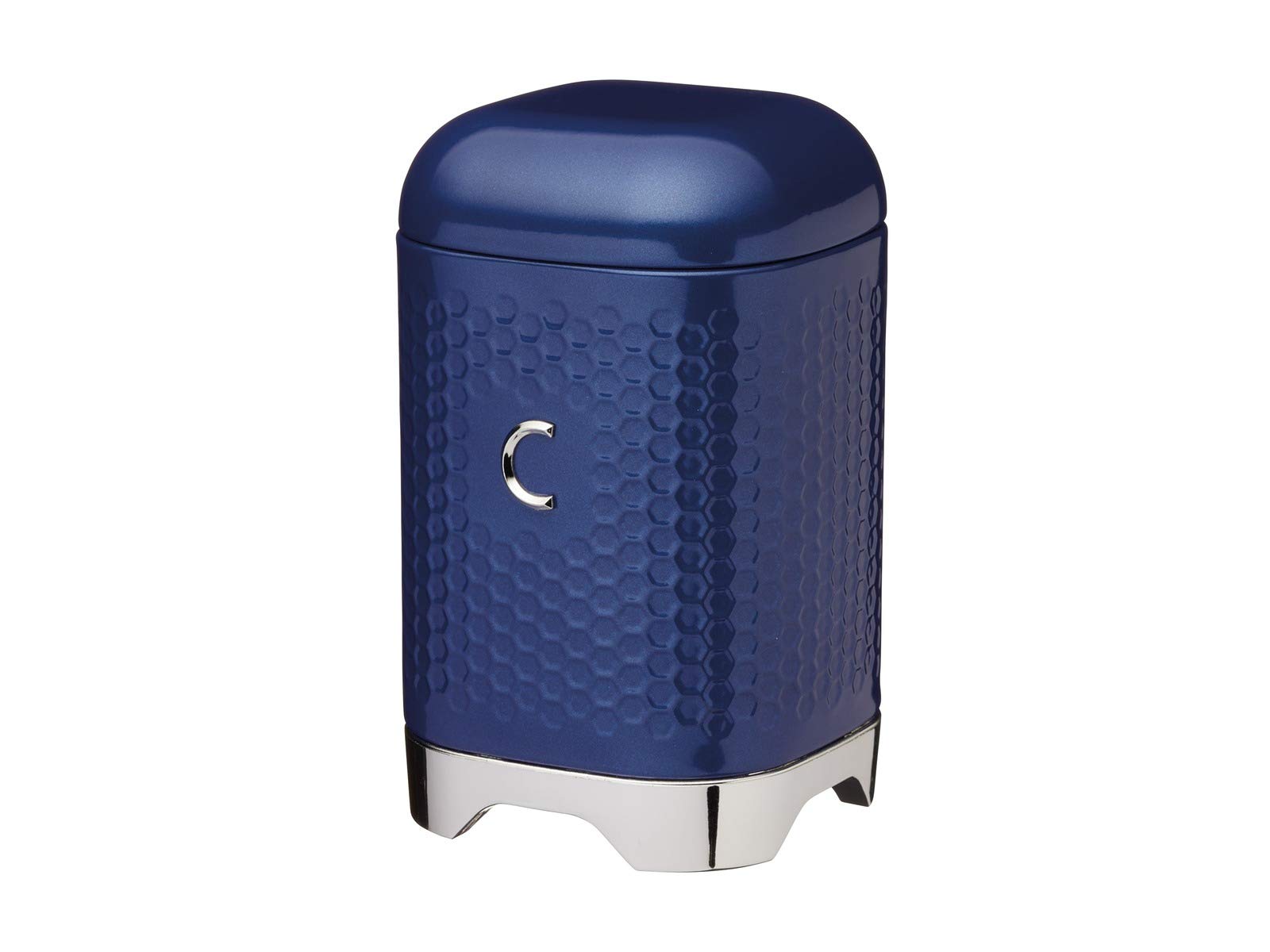 KitchenCraft Lovello Textured Coffee Canister with Geometric Hexagon Pattern, 11 x 11 x 19 cm (4.5" x 4.5" x 7.5") - Midnight Navy