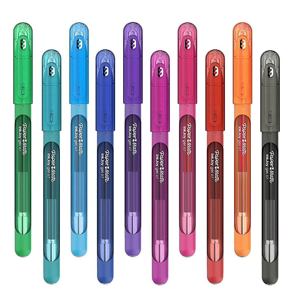 Newell Brands 10 x Papermate InkJoy Capped Gel Ink Pens, 0.7mm Medium Nib, Across 10 Colours - Loose in Plain Packaging, MIX 7