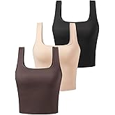 Porvike Sports Crop Tank Tops for Women Cropped Workout Tops Racerback Running Yoga Tanks Cotton Sleeveless Gym Shirts 3 Pack