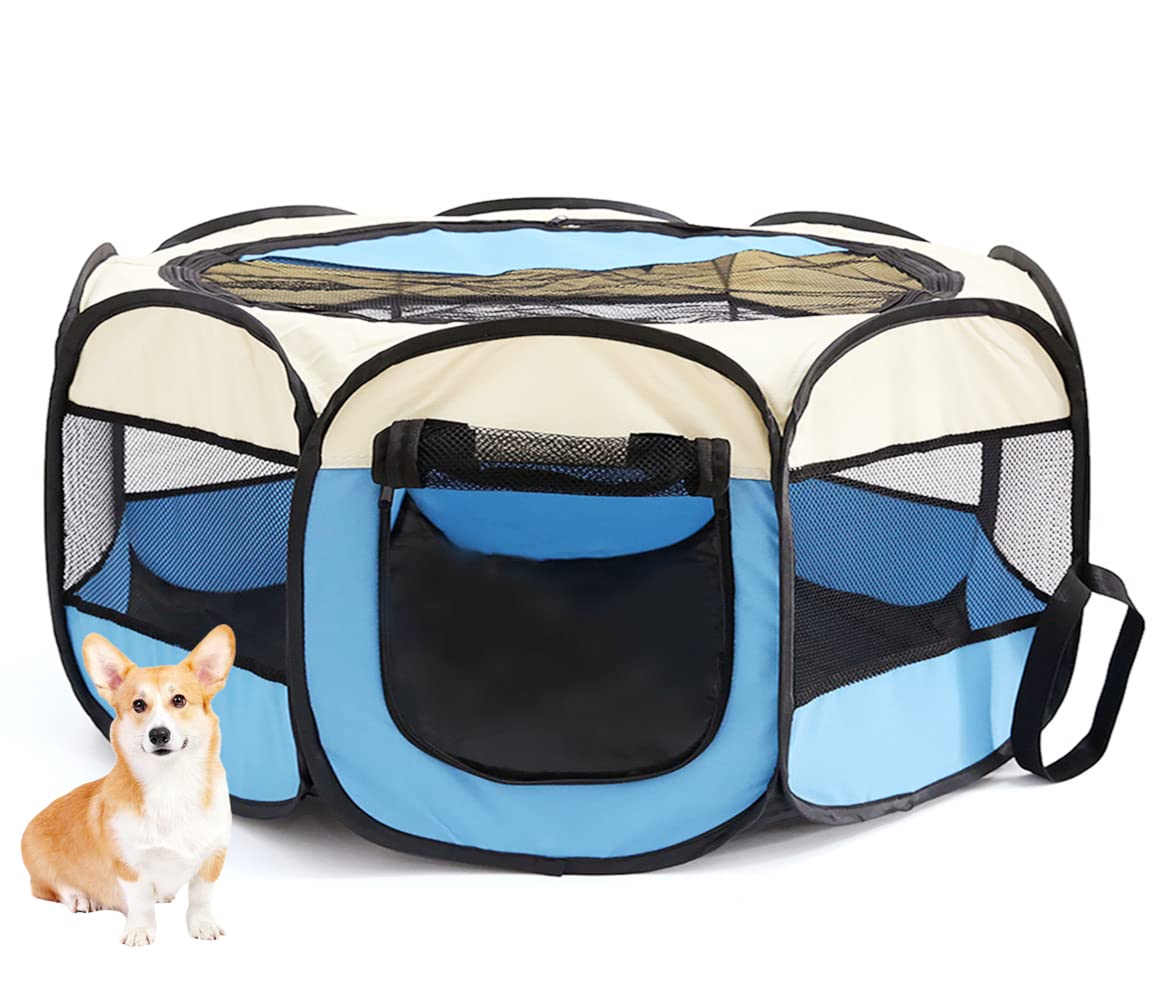 Floving Portable dog fence Foldable Pet playpen Delivery Room Cat enclosure Cat Pregnant Closed Pet Tent Dog Breeding Delivery Box with carrybag (XL, Blue)