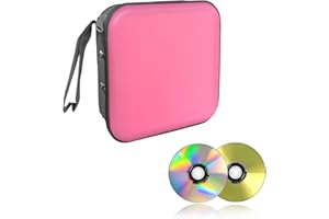 Augeny 48 Capacity CD Case, Portable DVD Hard Plastic Case Holder, Universal Wallet Disc Storage Binder for Car, Home, Travel, Carrying Organizer (Pink)